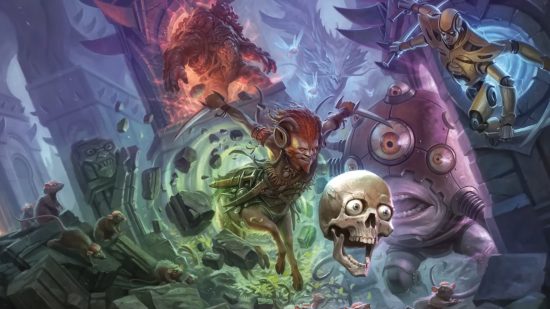 DnD Planescape 5e review - Wizards of the Coast art of a floating skull fleeing from monsters