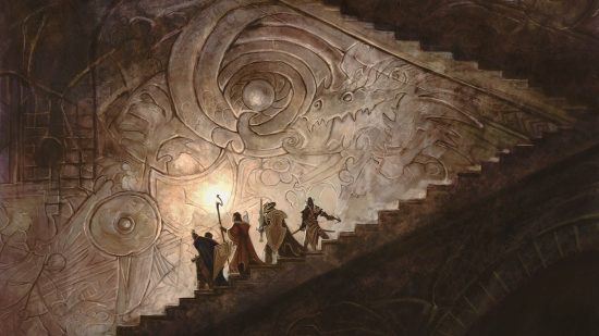DnD Twilight Cleric 5e - Wizards of the Coast art of a party descending into a dark dungeon