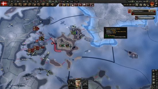 Hearts of Iron 4 Arms Against Tyranny DLC review - Author screenshot showing a war front erupting between North Germany, Denmark and Sweden