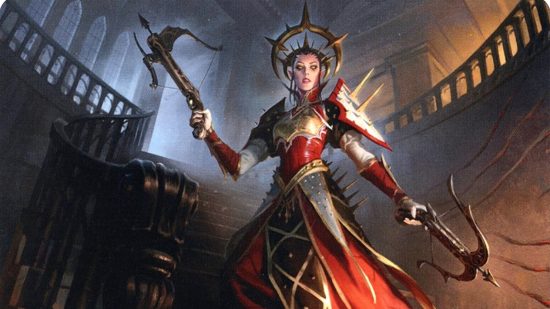 MTG card - a Vampire holding a crossbow in red and silver armor