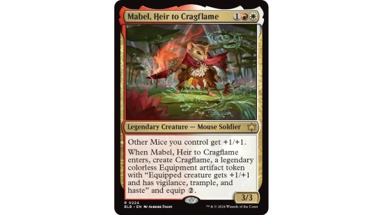 The MTG Bloomburrow card Mabel, Heir to Cragflame