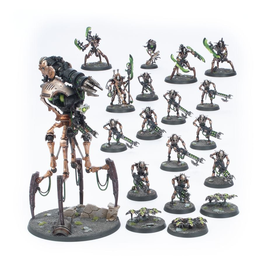 Necrons Combat Patrol - a force of Necrons, a mixture of infantry, three-limbed Skorpekh destroyers, carpets of Scarab swarms, and a towering Kanoptek Tomb Stalker