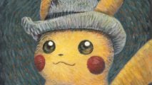 Pokemon Trading Card Game - A pikachu in the style of Van Gogh's Self-portrait with gray felt hat.