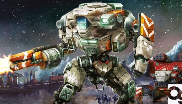 Cover art for Undaunted 2200: Callisto, the latest entry in the Undaunted board game series - a heavy looking mech suit