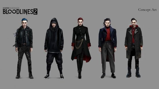 Vampire the Masquerade Bloodlines 2 concept art of Phyre in multiple outfits