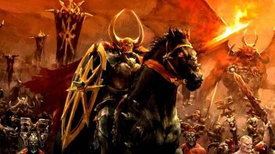 Warhammer The Old World: End Times illustration, Archaon rides ast the head of a mighty army of Chaos