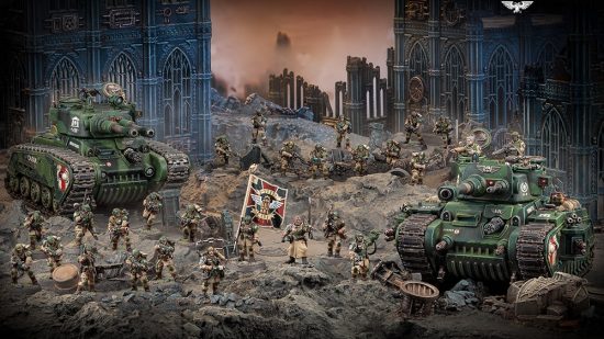 Warhammer 40k Battleforce 2023 - Astra Militarum, two heavy Rogal Dorn tanks and 25 Cadian Infantry