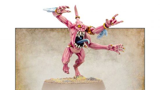 Warhammer 40k Chaos Daemons guide - Games Workshop artwork showing a painted Tzeentch Pink Horror model