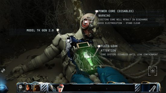 Warhammer 40k horror recommendation - screenshot from Stasis: Bone Totem, an android in a state of partial disassembly