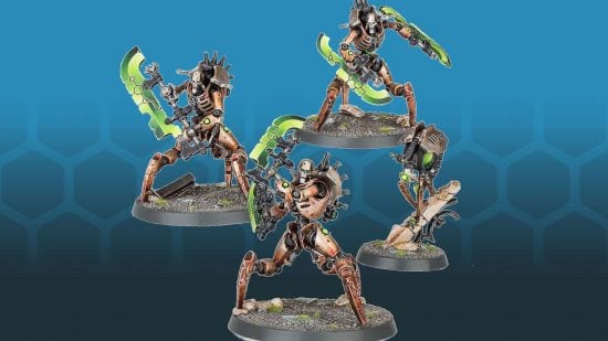 Warhammer 40k Necrons Skorpekh Destroyers, three-legged androids with scythed arms