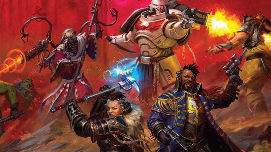 Warhammer 40k wrath and glory cover showing warhammer characters