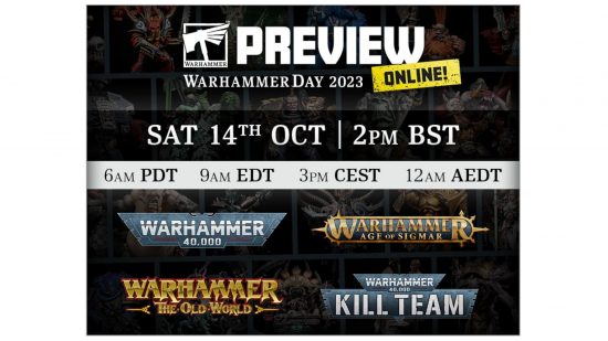 Warhammer Day previews 2023 - Games Workshop photo showing the preview stream timetable for Warhammer Day 2023 on October 14