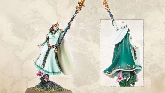 Warhammer The Old World Bretonnian handmaiden of the Lady - a hovering woman in a green gown