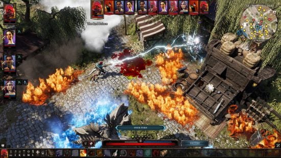 Best CRPGs guide - game screenshot from Divinity: Original Sin 2 showing the party in battle, casting a lightning bolt spell