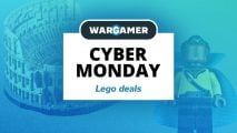 Cyber Monday Lego deals written on a white tile with Lego sets seen in a background behind it, and the Wargamer logo above.