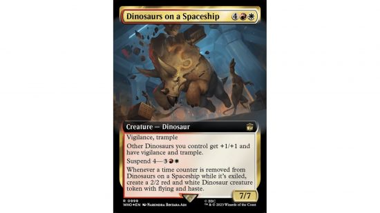 The MTG dinosaur card Dinosaurs on a Spaceship