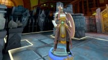Demeo Battles review for VR - Author screenshot showing an armored soldier character mini in the game arena