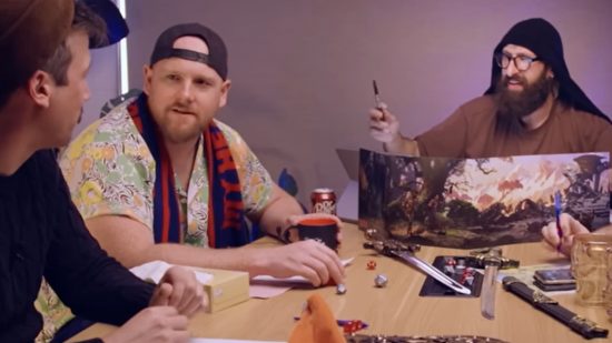 Sam Lingham, Broden Kelly, and Mark Samual Bonanno playing an Aunty Donna DnD game