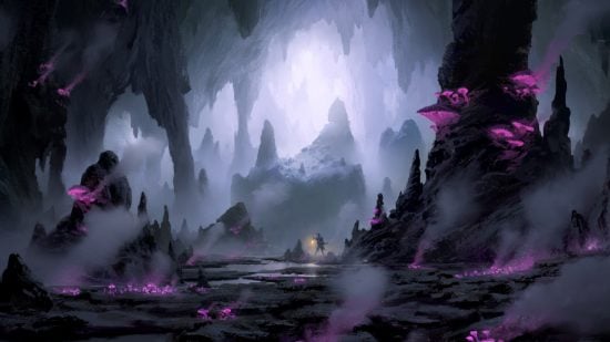 DnD Gloomstalker 5e - a large cave with giant purple mushrooms
