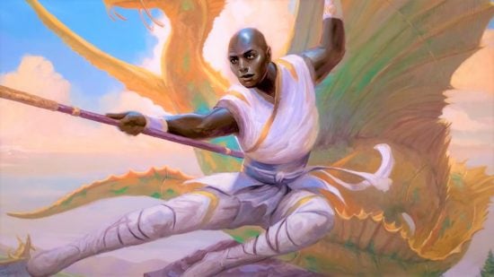 DnD Unarmed Strike 5e - Wizards of the Coast art of a Monk doing a flying kick