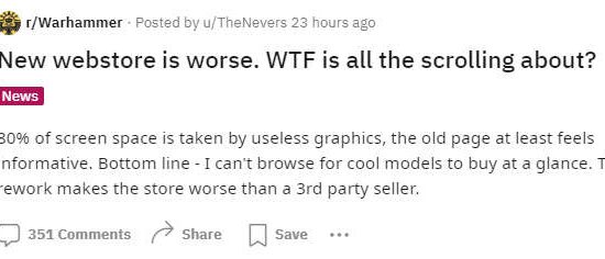 Customer complaint about the Games Workshop webstore