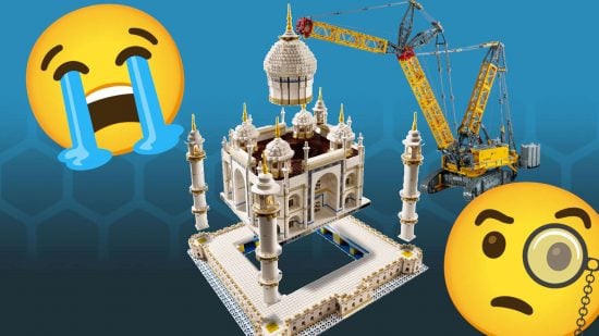 Emojis weep and puzzle over the hardest lego sets, a a Taj Mahal build