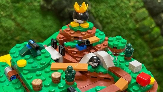 Hardest Lego sets - Lego Super Mario 64 question mark box internal diorama detail, showing King Bobomb atop a hill