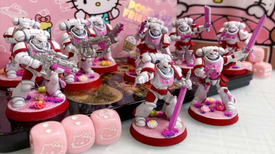 Hello Kitty Space Marines - a squad of white, pink, and red Hello Kitty Space Marines