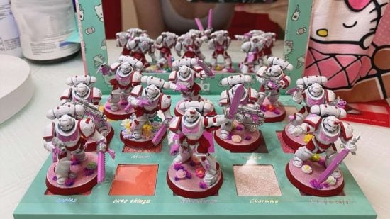 Hello Kitty Space Marines - a squad of white, pink, and red Hello Kitty Space Marines