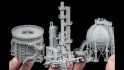 Terrain in Legions Imperialis scale, Full Spectrum Dominance industrial refinery tower, and cylindrical and spherical silos