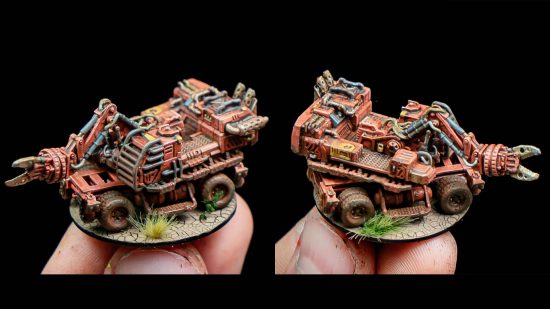 miniatures in Legions Imperialis scale, Full Spectrum Dominance Union Ramwagons - construction vehicles converted into Warmachines,
