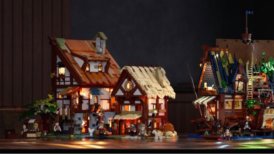 Lego Alternatives - a cottage and building with warm lighting.