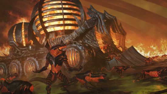 MTG card price - art showing Urabrask and a bunch of his minions beside a fiery furnace.