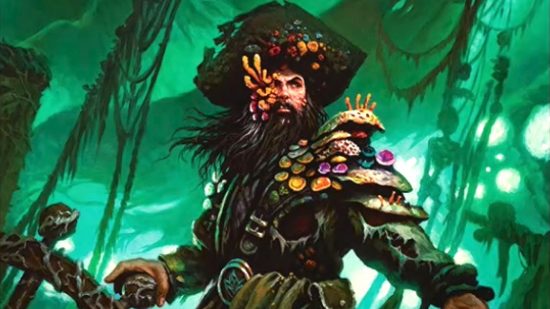 MTG lost caverns of ixalan art of a pirate with fungus growing from his face.