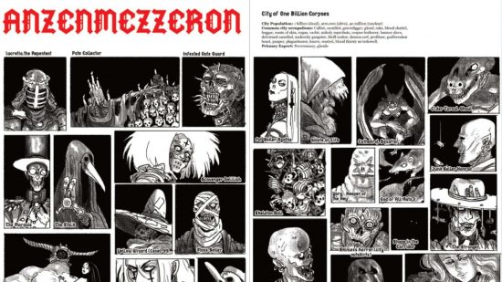 Imagine high-energy goth Warhammer - Magnagothica Maleghast illustrations by Tom Bloom, portraits of strange people and demons