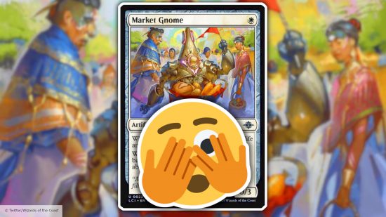 MTG card Market Gnome hidden behind a surprised Twitter emoji