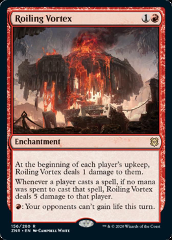 MTG card Roiling Vortex experiences a price spike - a red MTG card with an illustration of a hovering volcano