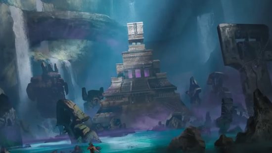Wizards of the Coast art of an underground temple from the MTG Ixalan set