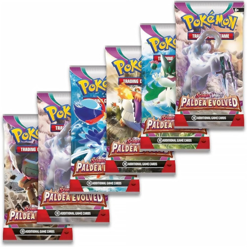 Pokemon booster box black friday deal Paldea Evolved - sales photo of a row of Paldea Evolved Booster packs