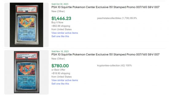Ebay listings for Pokemon TCG Squirtle Pokemon Center promo