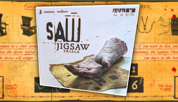 Saw board game box photo from Iconiq Studios