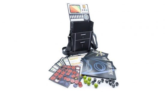 Tabletop RPG sale - Star Trek Adventures RPG special tricorder edition, a selection of books, dice, and counters, with a carry case that resembles a device from the original Star Trek series