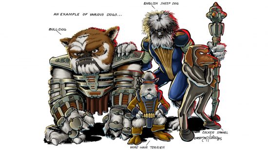 Teenage Mutant Ninja Turtles RPG illustration of a bunch of mutant dogs