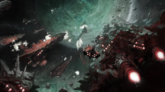 Warhammer 40k Abaddon the Despoiler - Games Workshop artwork showing a fleet of Arks of Omen