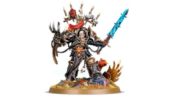Warhammer 40k Abaddon the Despoiler - Games Workshop photo showing the 2019 Abaddon 40k model fully painted on a white background