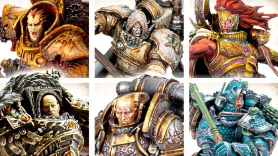 Warhammer 40k primarchs guide - zoomed in image showing profiles of six traitor primarchs in their forge world resin model form