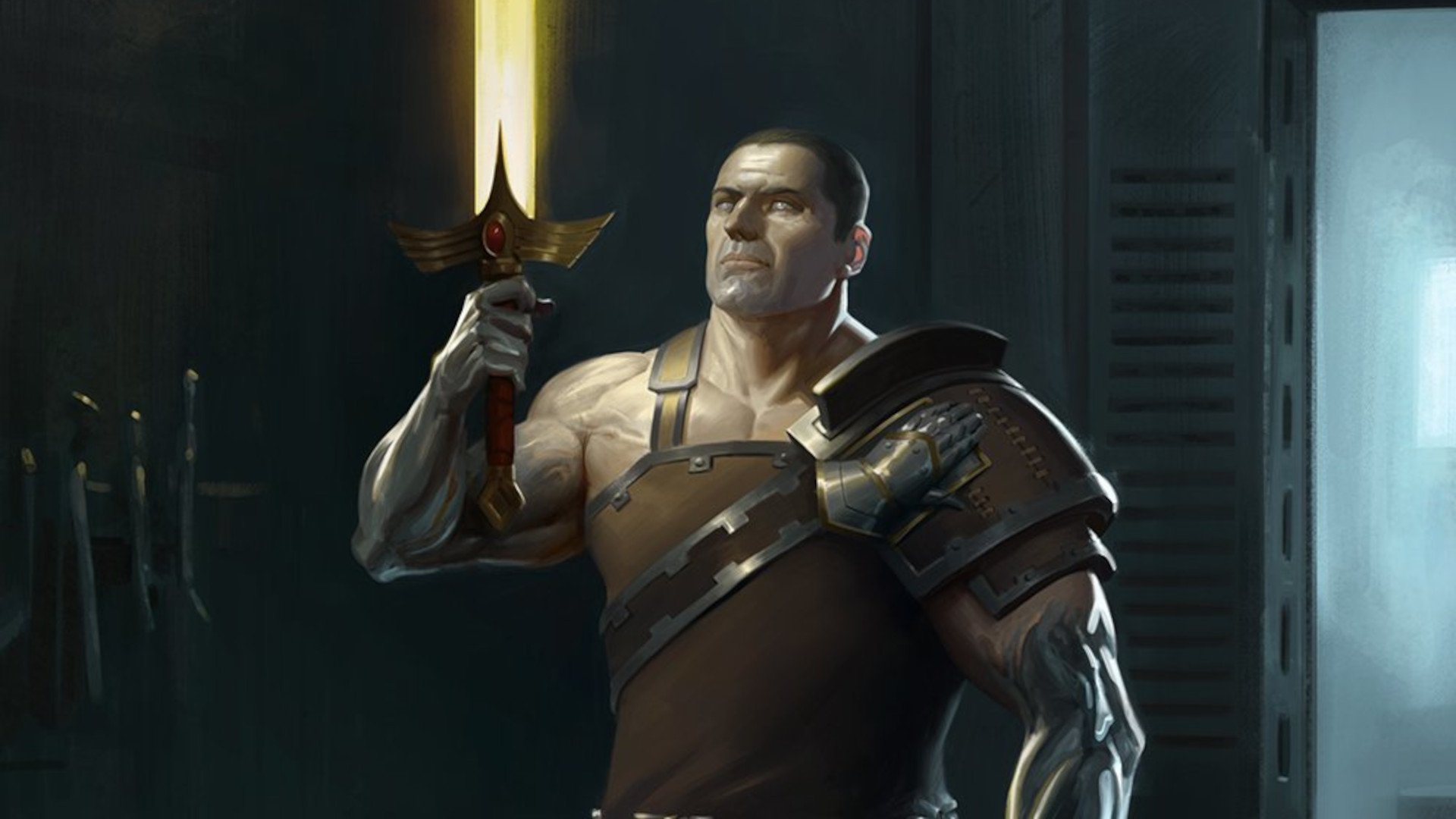 Warhammer 40k primarchs guide - Games Workshop artwork showing the young primarch Ferrus Manus holding a freshly forged sword