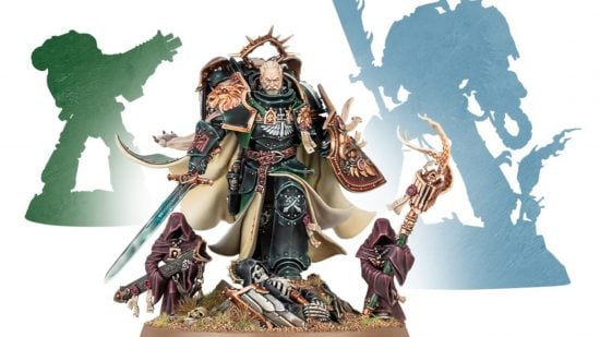 Warhammer 40k primarchs guide - Games Workshop image showing the new 40k model for Lion El'Jonson, with size comparisons for Roboute Guilliman and a regular primaris space marine