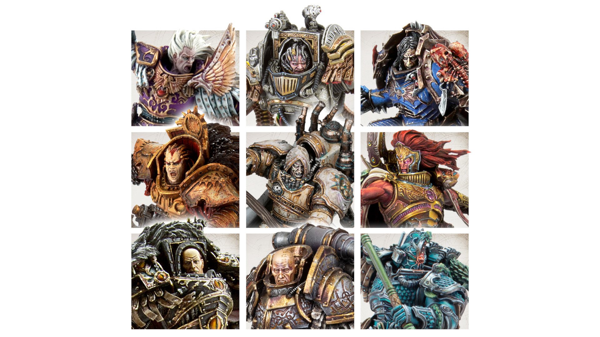 Warhammer 40k primarchs guide - Games Workshop image showing profiles of the nine traitor primarch models made in Forge World Resin