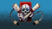 Grimdark secrets from Warhammer 40k RPG Imperium Maledictum - a skull, scrolls, and manacles, on a red book